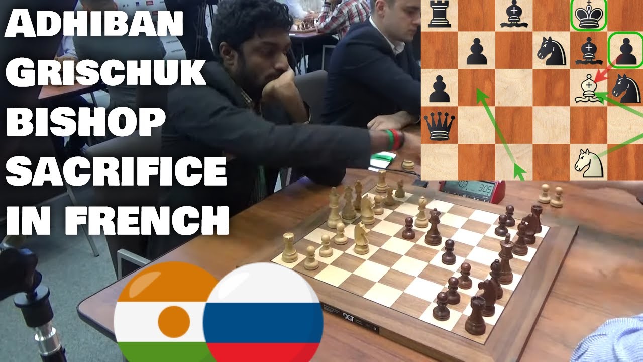 Bishop sacrifice in french defense | Adhiban - Grischuk | World Blitz 2019