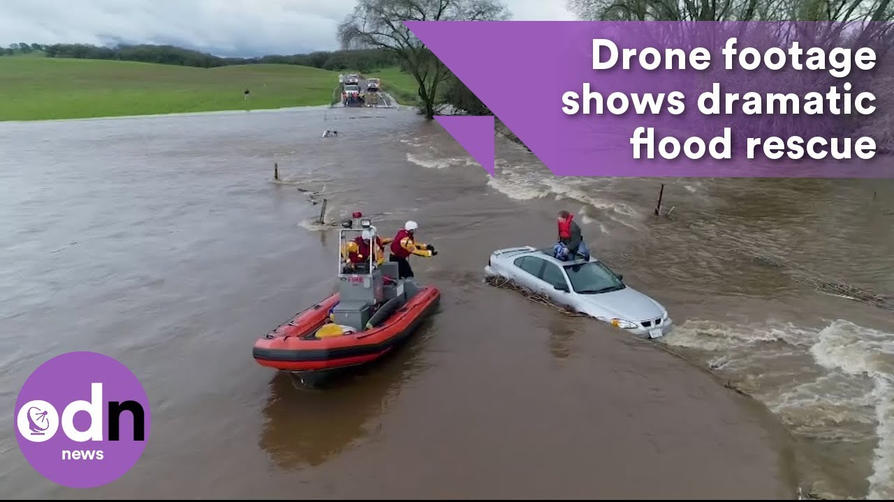 Drone footage shows dramatic flood rescue