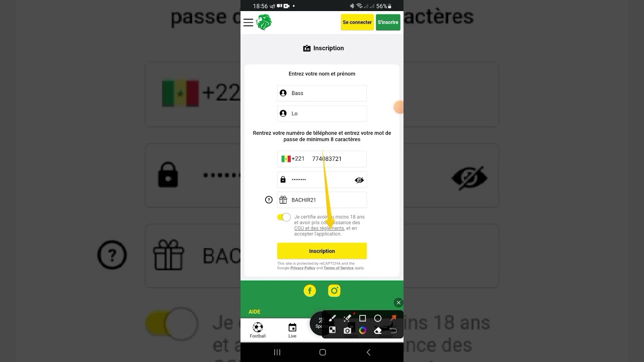 Cr&eacute;er un compte sunubet avec le code parrainage BACHIR21