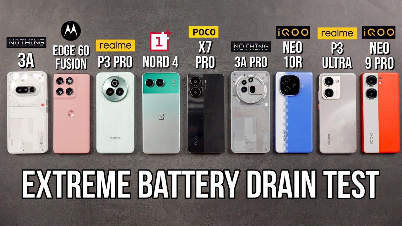 Moto Edge 60 Fusion, Nothing 3A, Realme P3 Pro, iQOO Neo 10R, P3 Ultra, X7 Pro - Battery Drain Test