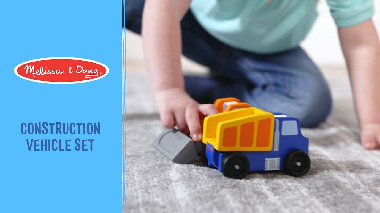 Melissa & Doug Classic Wooden Toy Construction Vehicle Set
