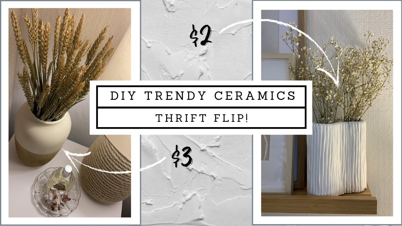 How To Upcycle Basic Vases into TRENDY CERAMICS! // EASY DIY Textured Vase *THRIFT FLIP*
