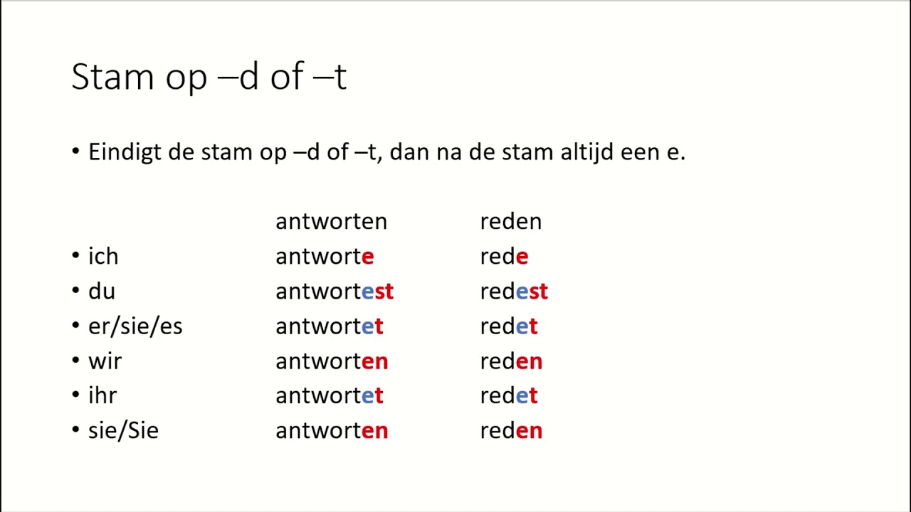 Duits - Vervoeging zwakke werkwoorden - uitzonderingen