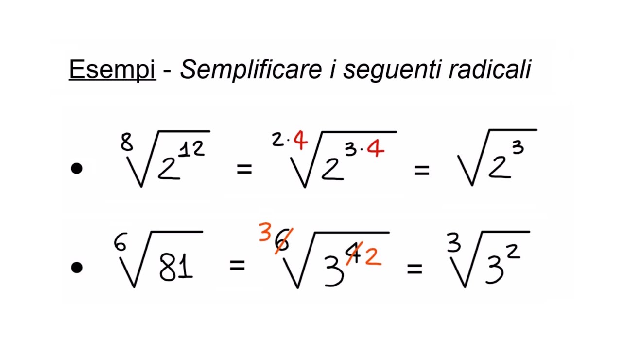 Radicali: Semplificazione dei Radicali con Argomento Numerico (Lezione in Classe)