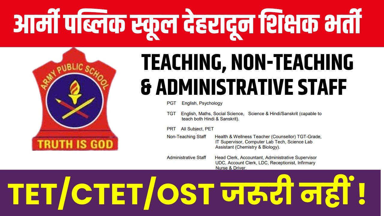 Army Public School Dehradun Vacancy 2026 | Teaching & Non-Teaching Posts | APS Teacher Recruitment