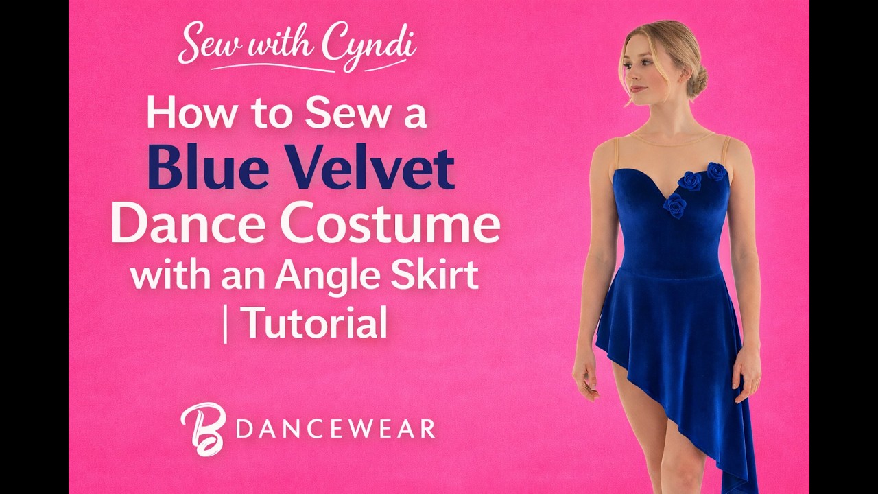 Blue velvet dance costume with angled skirt