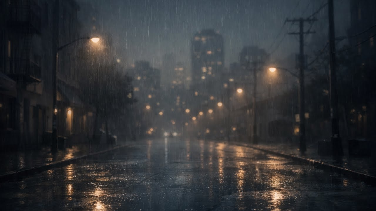 Gentle Urban Rain at Night for Sleep & Focus – 10 Hours