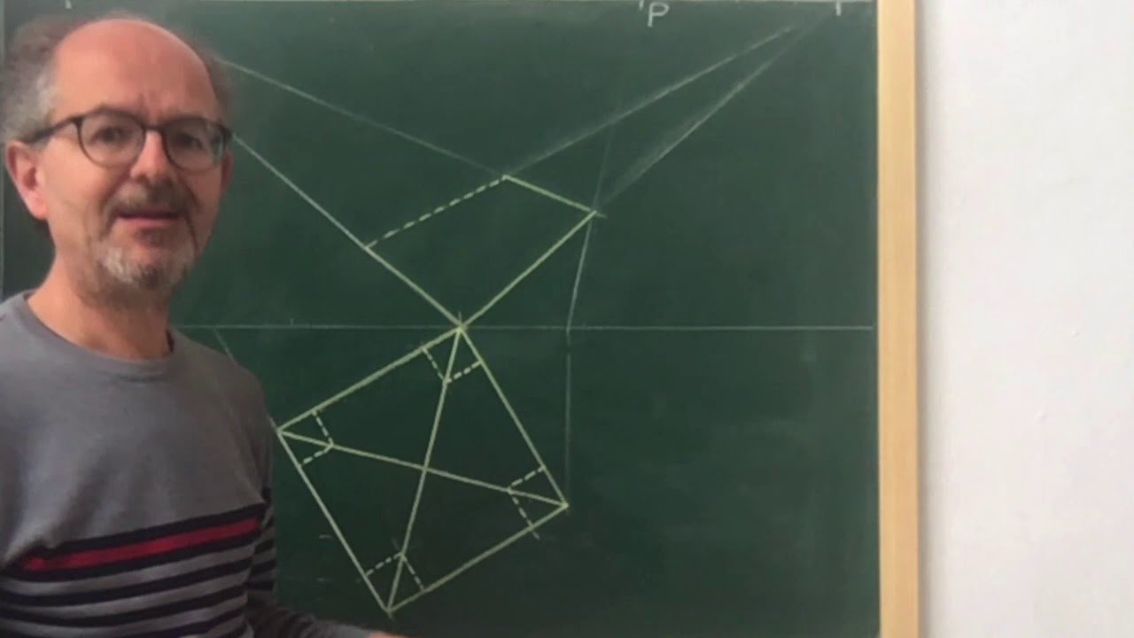 Cónica oblicua de dos puntos de fuga. Cubo y pirámide superpuestos