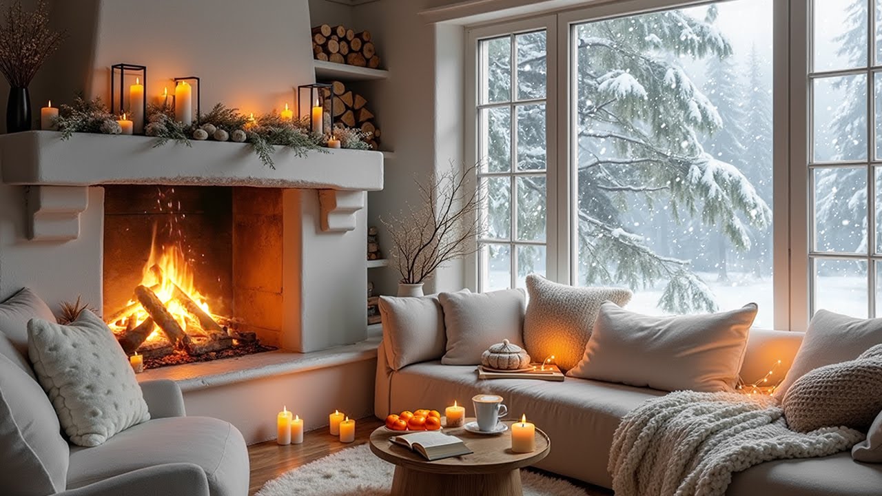 A Cozy Winter Cabin Retreat ❄️🔥 Fireplace Crackling & Soft Snowfall Ambience