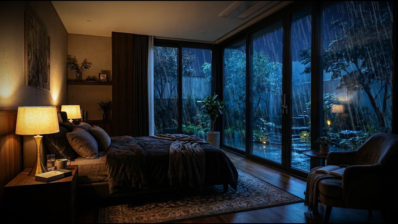 Heavy Rain in Bedroom Garden View for Insomnia – Fall Asleep in 10 Minutes Tonight 1 Hour