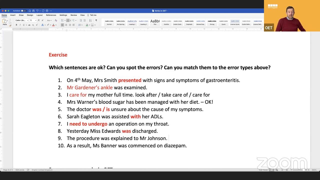 Introduction to Verbs in OET Writing