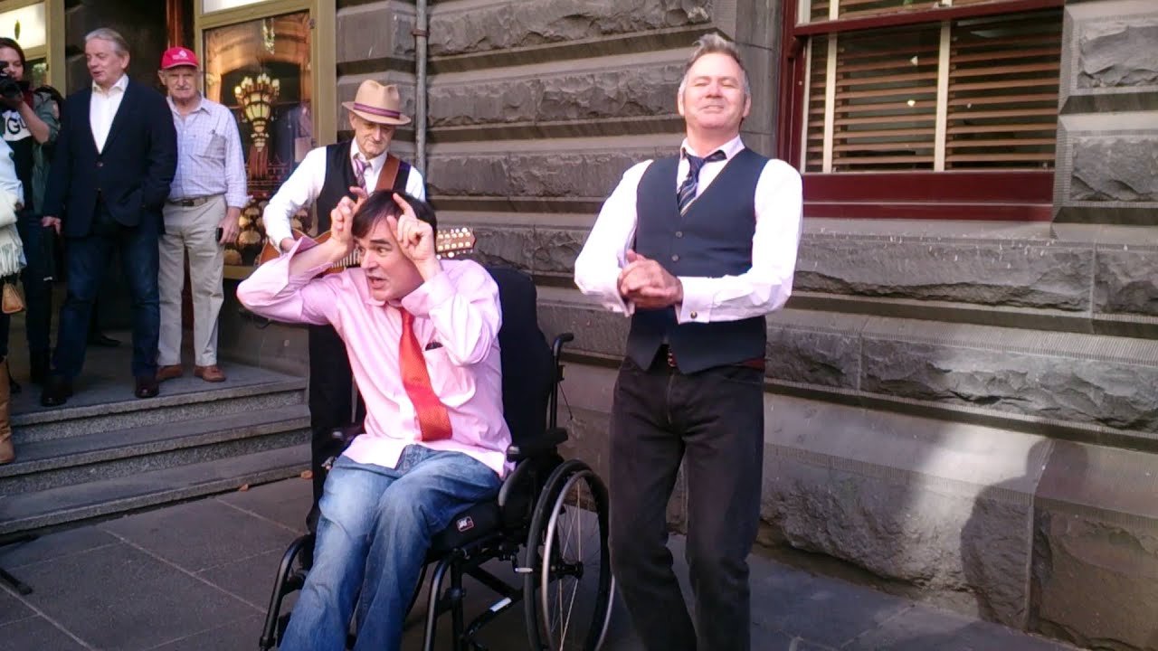 The Doug Anthony Allstars busking at Melbourne Town Hall - Krishna