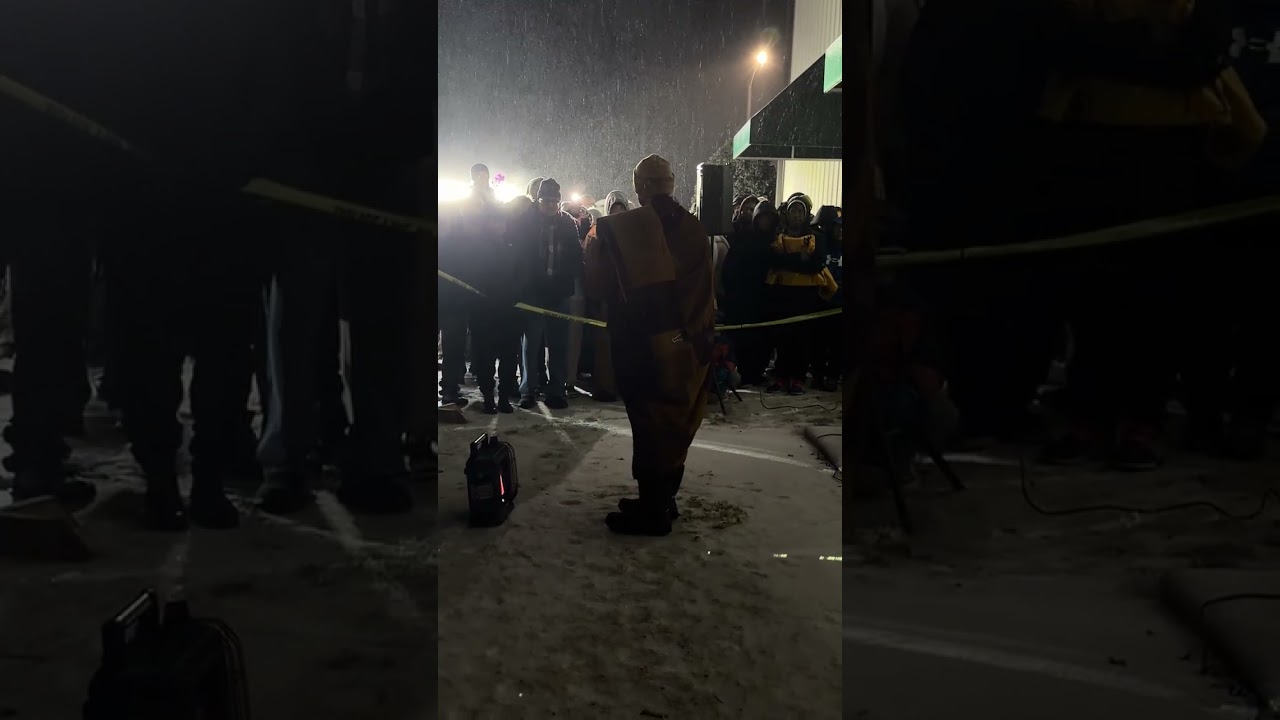 Venerable Monk Bhikkhu Pannakara (Walk For Peace) speaks while sleeting, in Rolesville, NC. 1/25/25