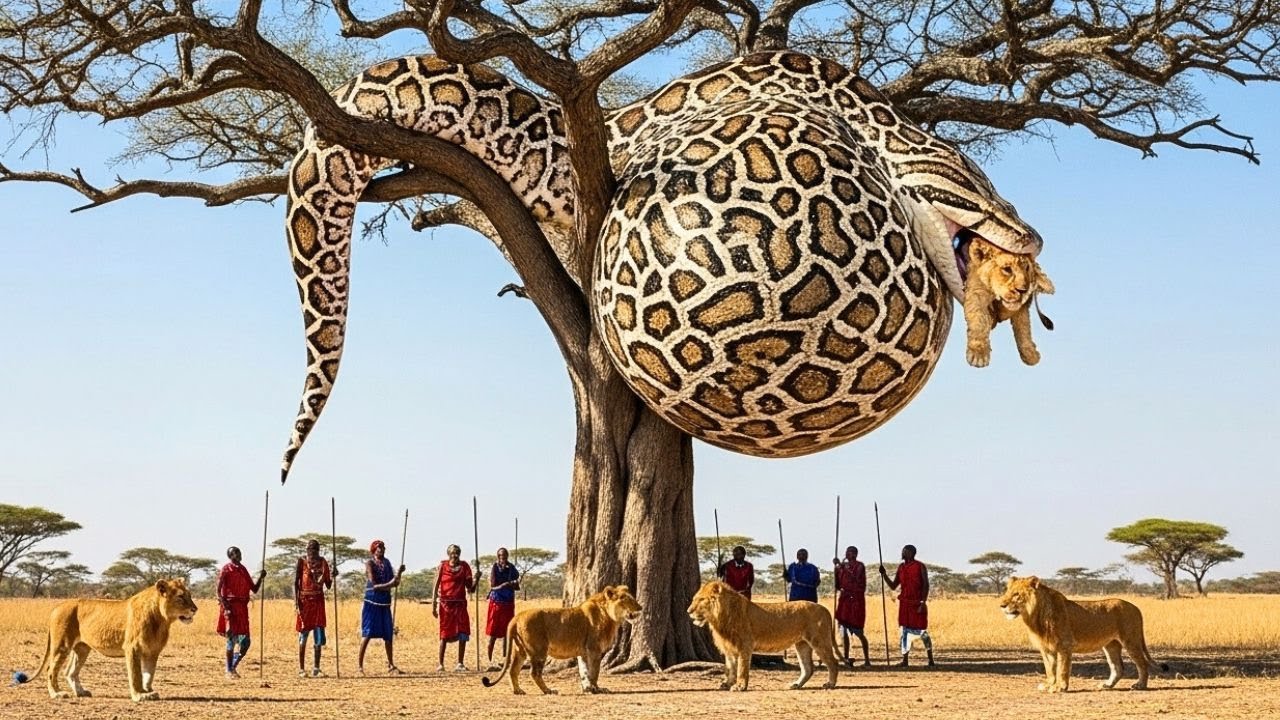 Courageous Rescue Team Confronts Giant Python to Save Mother Lion and Lion Cub!