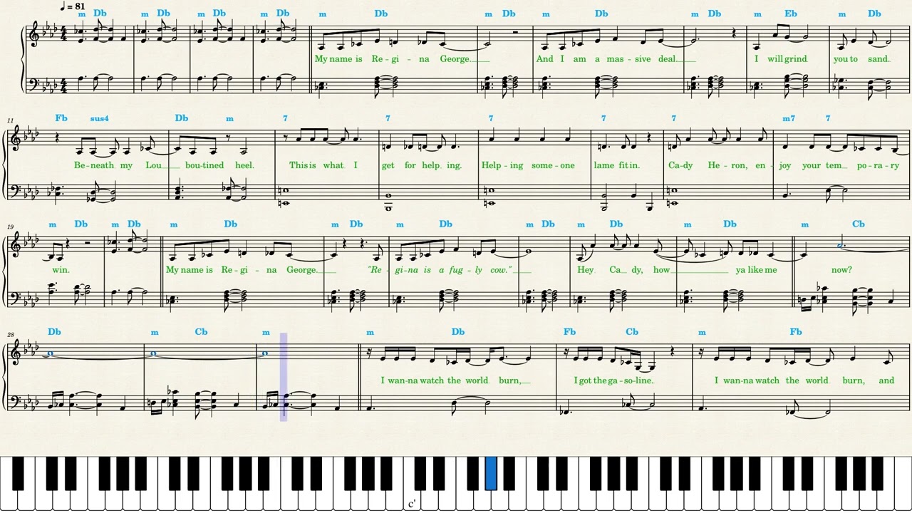 Mean Girls — World Burn — Piano Sheet Music