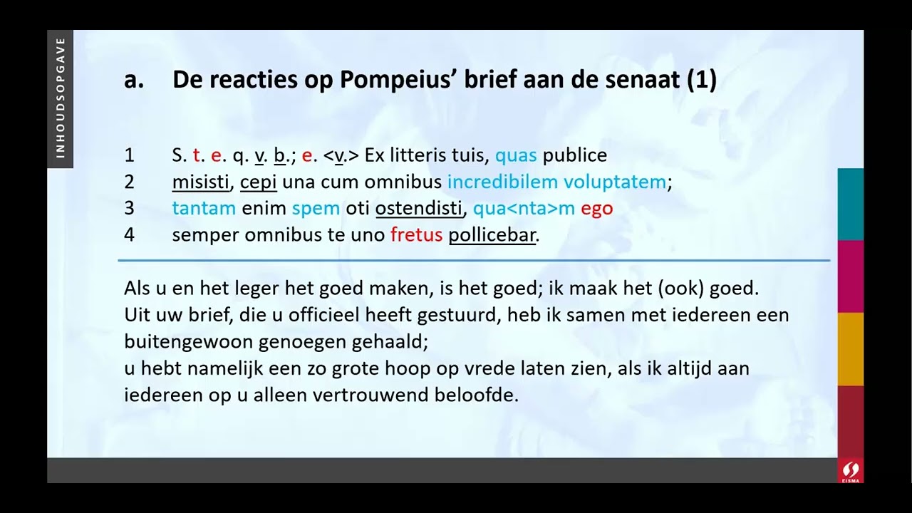 Tekst 5.2a De reacties op Pompeius' brief aan de senaat
