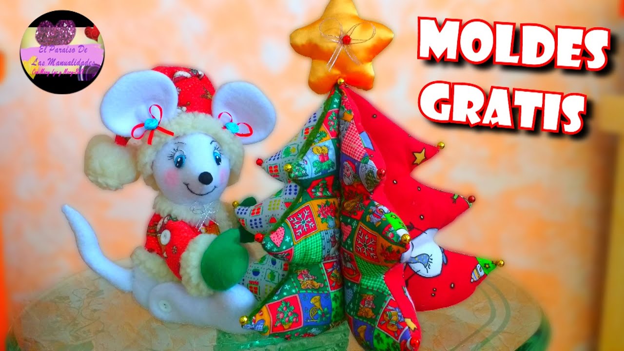 Ratona navideña acompañada de un original árbol de tela (Moldes Gratis) | Galería de Creatividad
