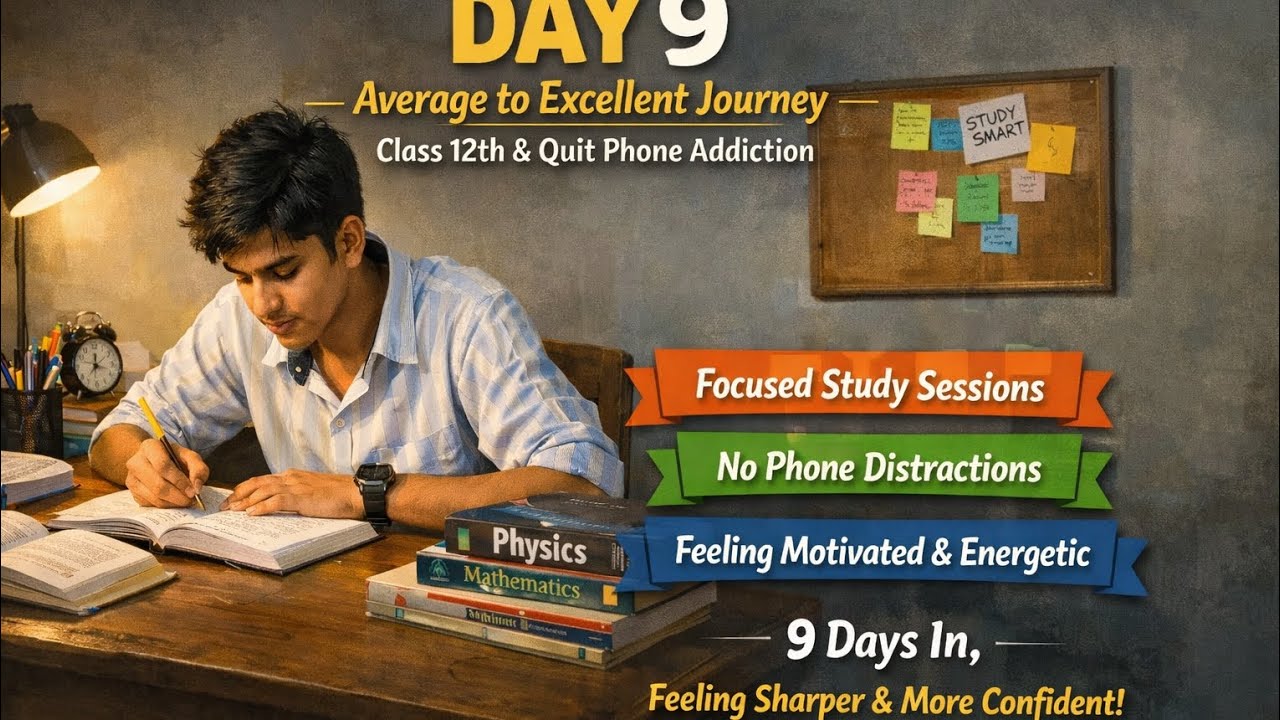 Day 9 of average to excellent journey of class 12th and quit phone addiction !! 🙂