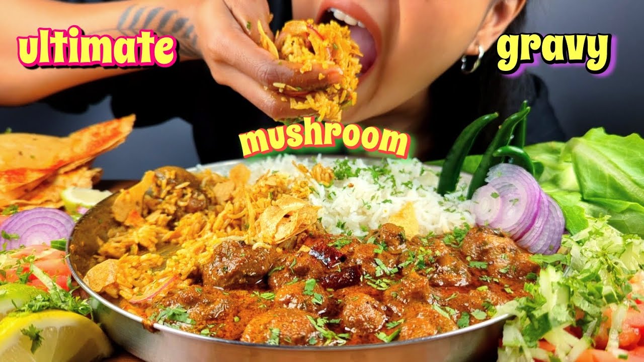 COOKING & EATING DHABA STYLE MUSHROOM GRAVY AT HOME | TASTY MUSHROOM GRAVY RECIPE WITH MUKBANG VIDEO