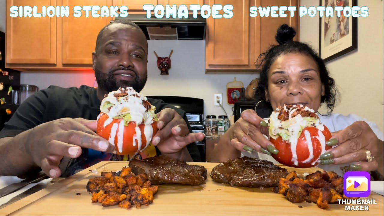 SIRLOIN STEAKS 🥩 | TOMATOES 🍅 | SWEET POTATOES 🍠 | MUKBANG 
