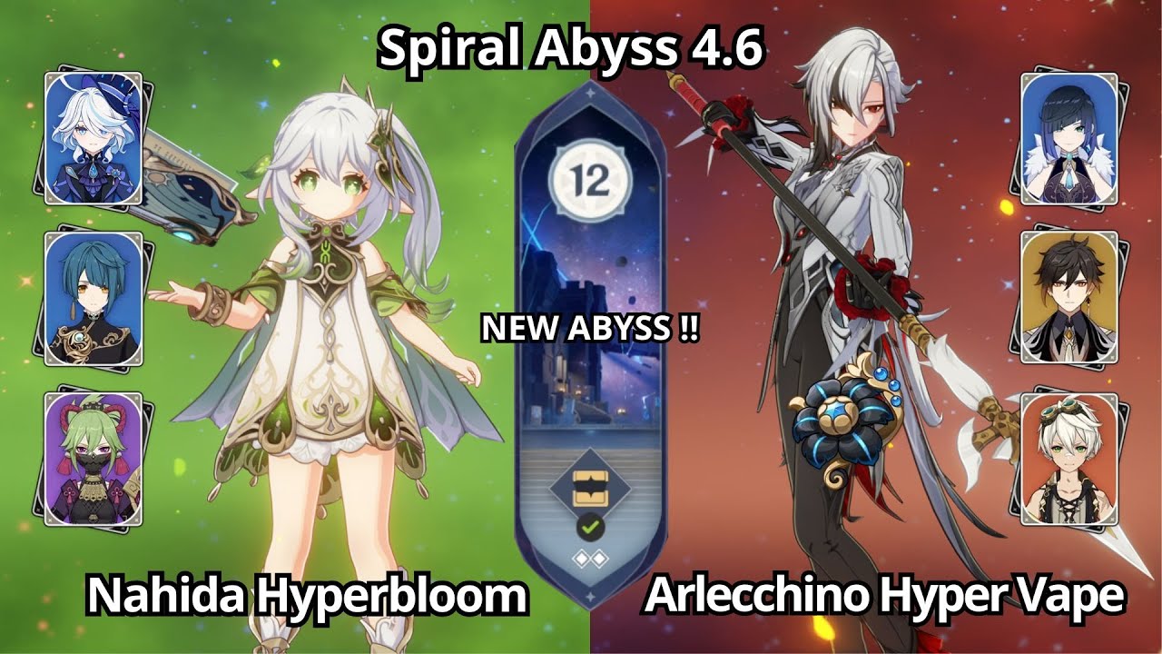 C0 Nahida Hyperbloom & C0 Arlecchino Hyper Vape - NEW Spiral Abyss 4.6 Floor 12 Genshin Impact
