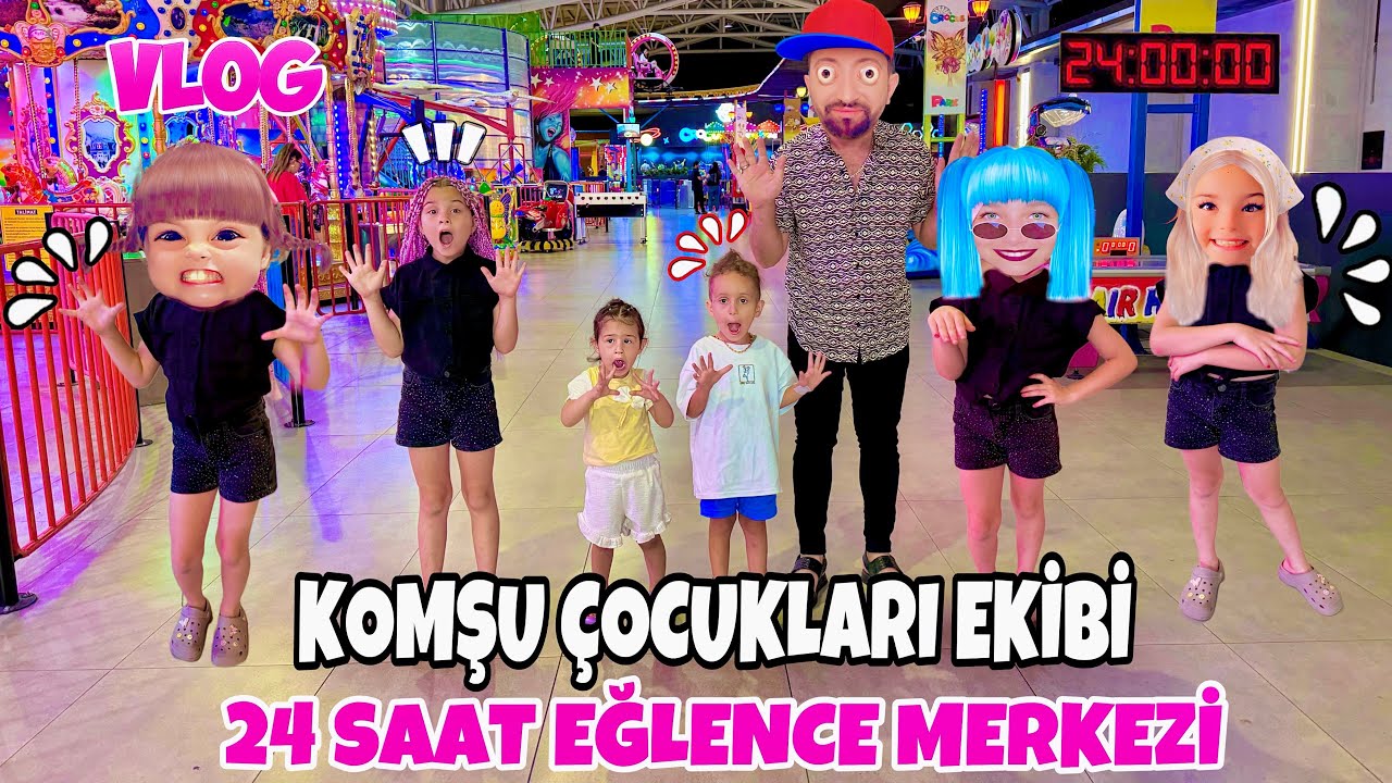 KUZEY ELİF KOMŞU ÇOCUKLARI EKİBİ 24 SAAT EĞLENCE MERKEZİ VLOG !! 24 SAAT VLOG !!