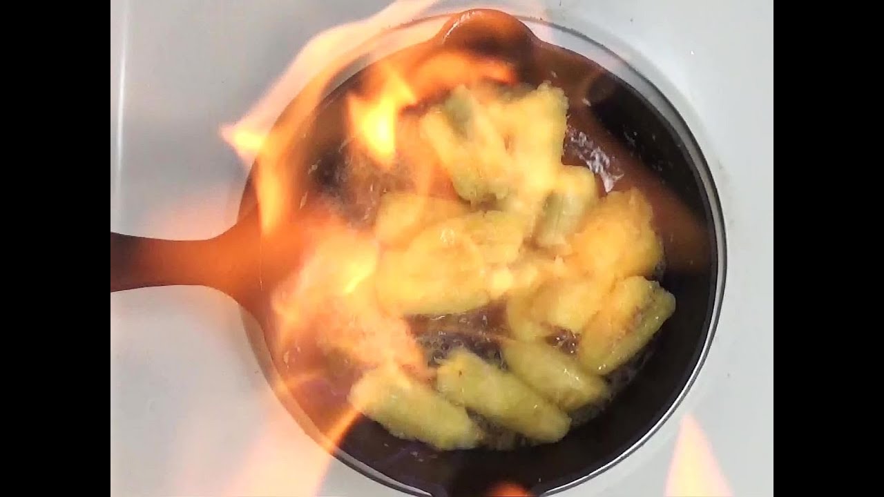 Bananas Foster: Flaming Banana Ice Cream Sauce (made in a cast iron pan)