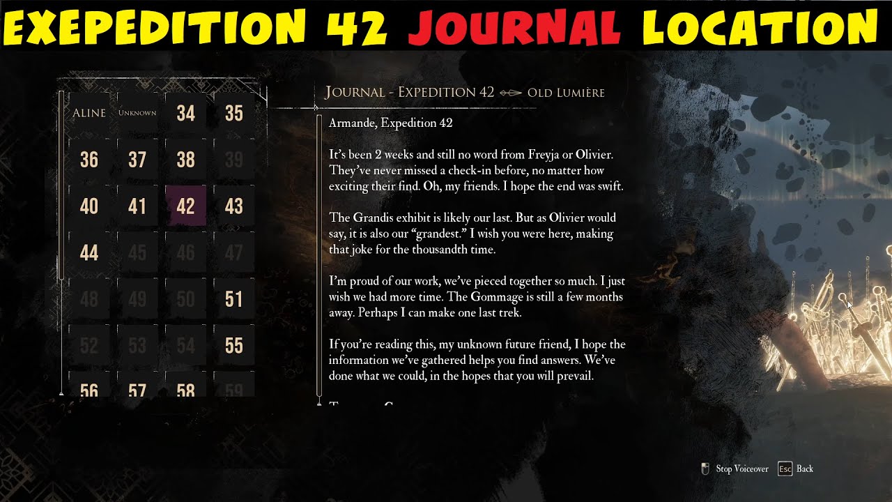 Exepedition 42 Journal Location and Preview in Clair Obscur: Expedition 33 | Tagebuch/Diario 42