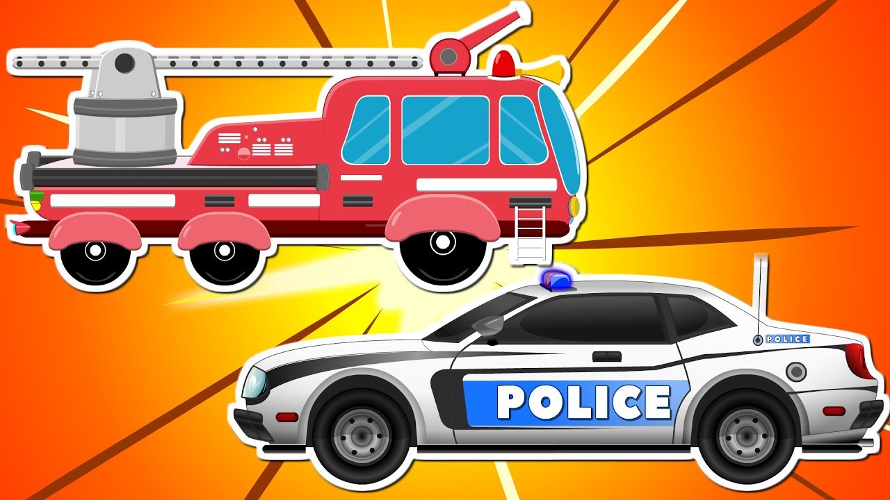 Red Fire Truck with Police Car and Ambulance | Emergency Cars Cartoon for kids