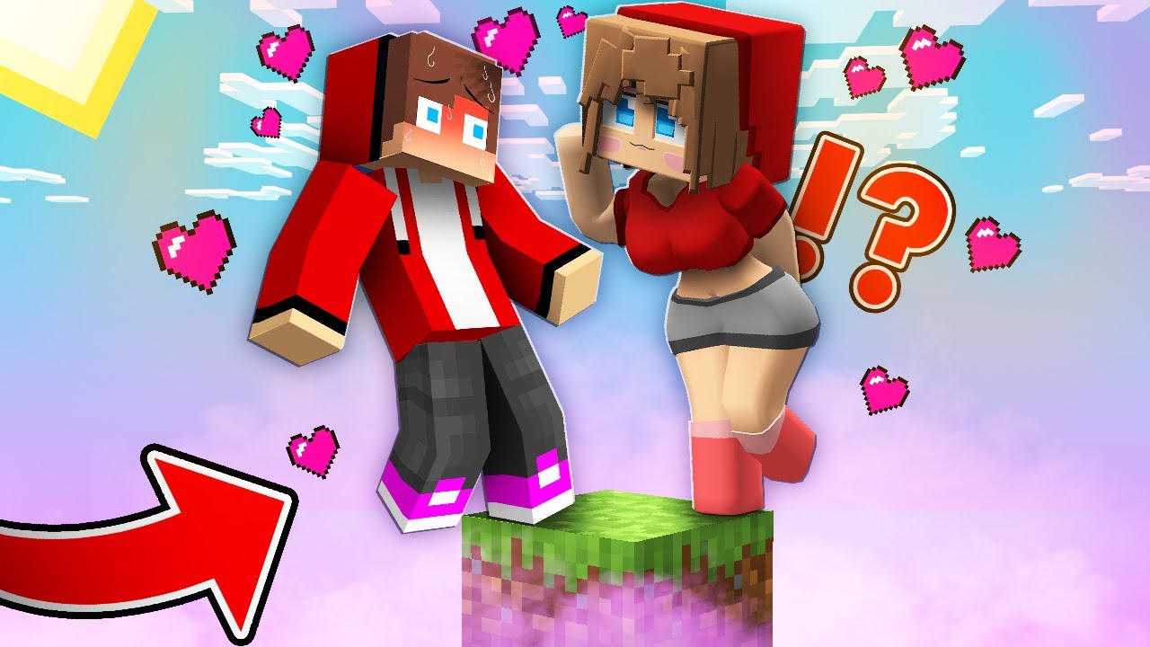 JJ and Girl Stuck on ONE BLOCK Challenge Love Story in Minecraft - Maizen