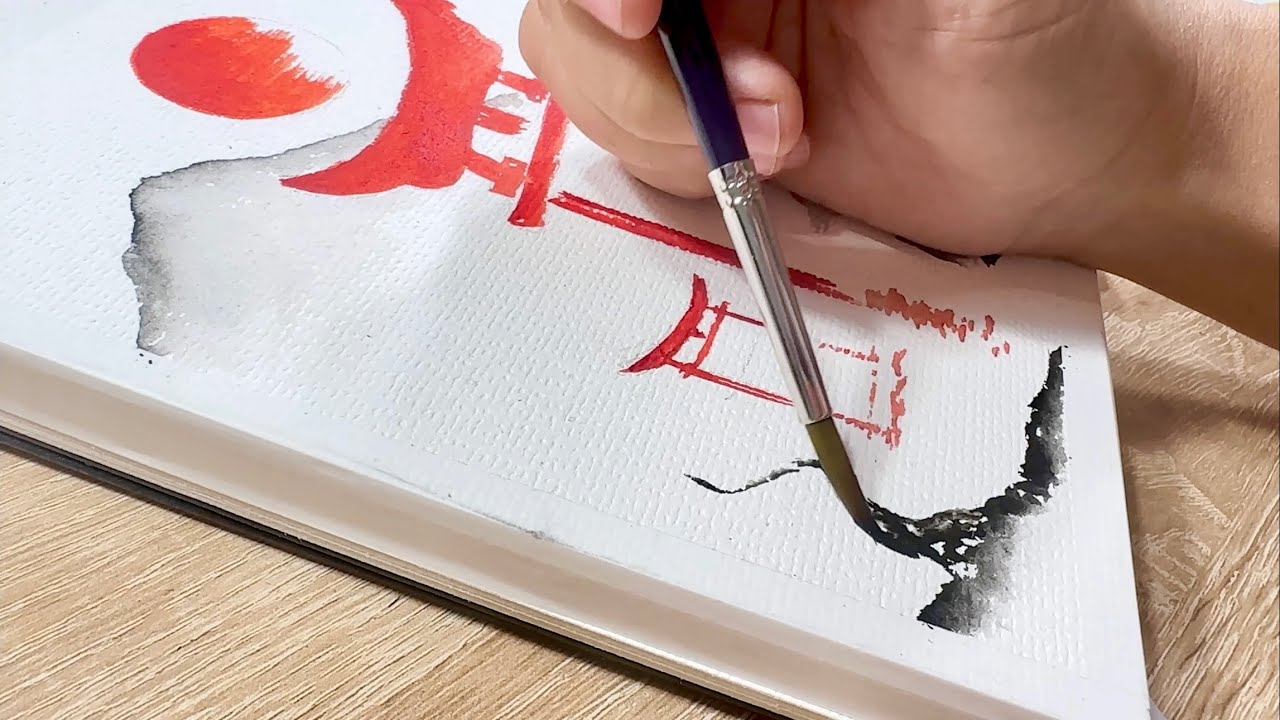 Easy yet STUNNING Step-by-step Japanese landscape painting ⛩️ • Real time tutorial • Watercolours