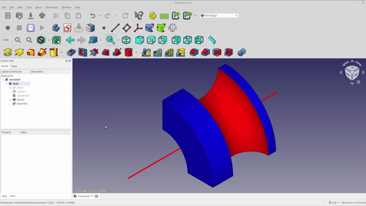 FreeCAD Part Design Subtractive Groove — как использовать вращение для вычитания из тела