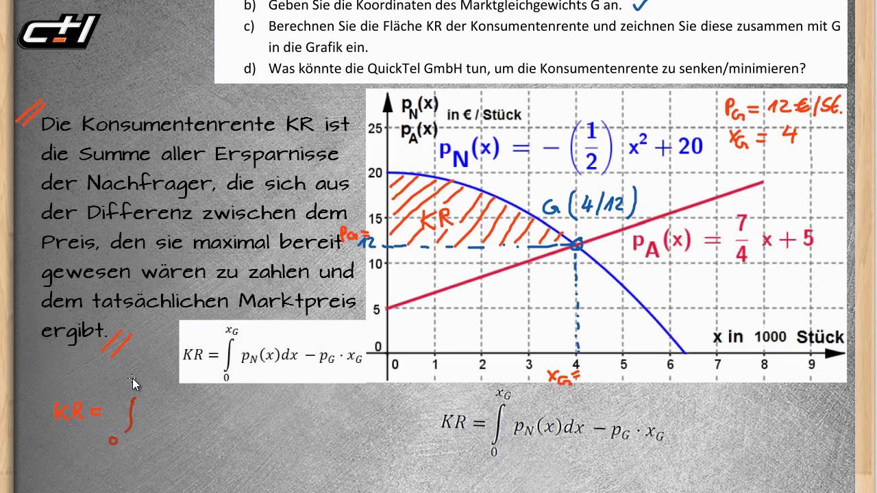 Konsumentenrente || Integralrechnung  ★ Anschauen und Verstehen! Übung 1