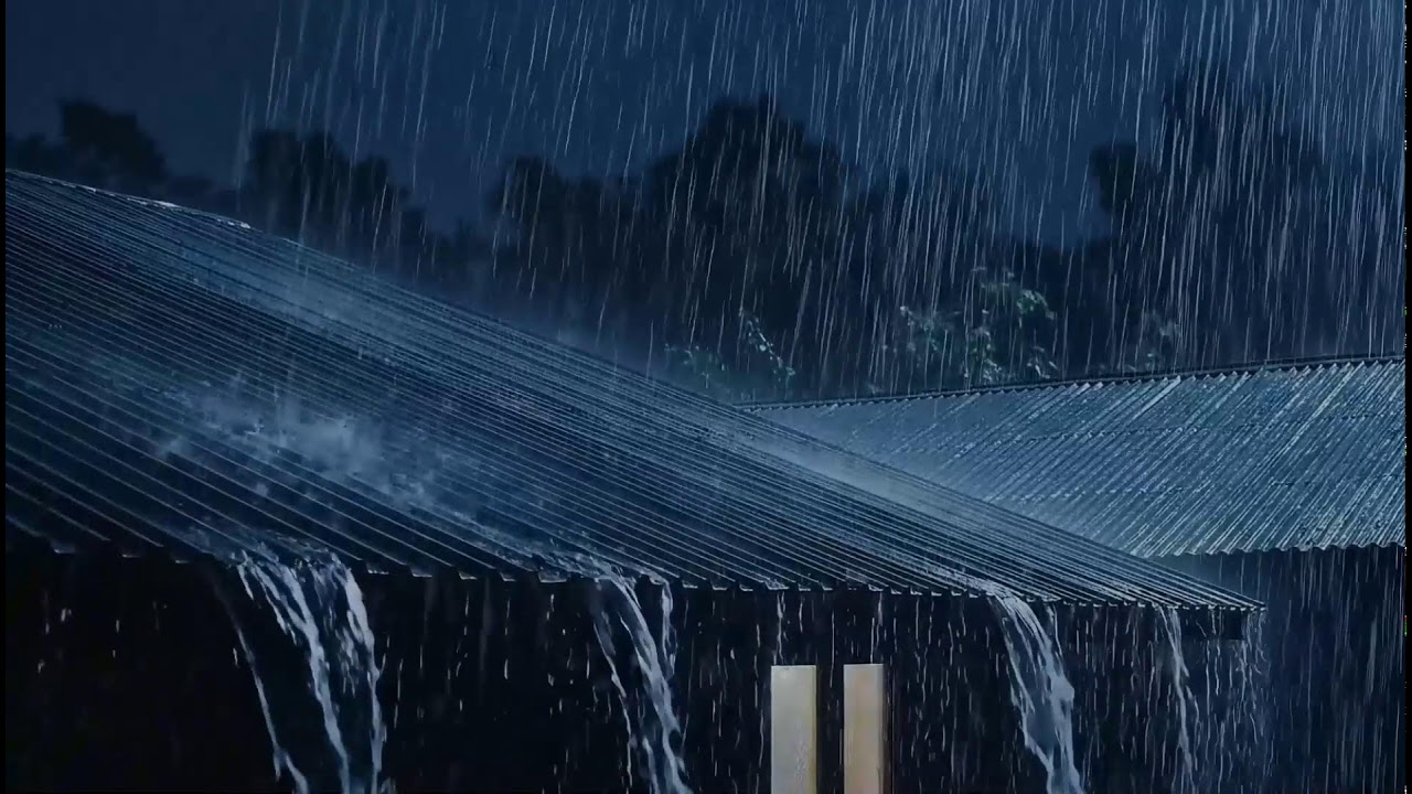Late Night Heavy Rain on Rooftops with Gentle Thunder | Calming ASMR for Stress Relief