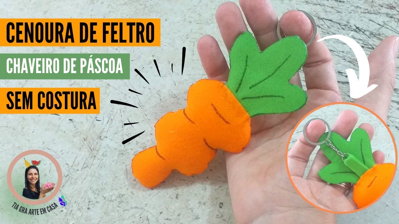 Cenoura de feltro sem costura | Chaveiro | Lembrancinha. #feltrosemcostura