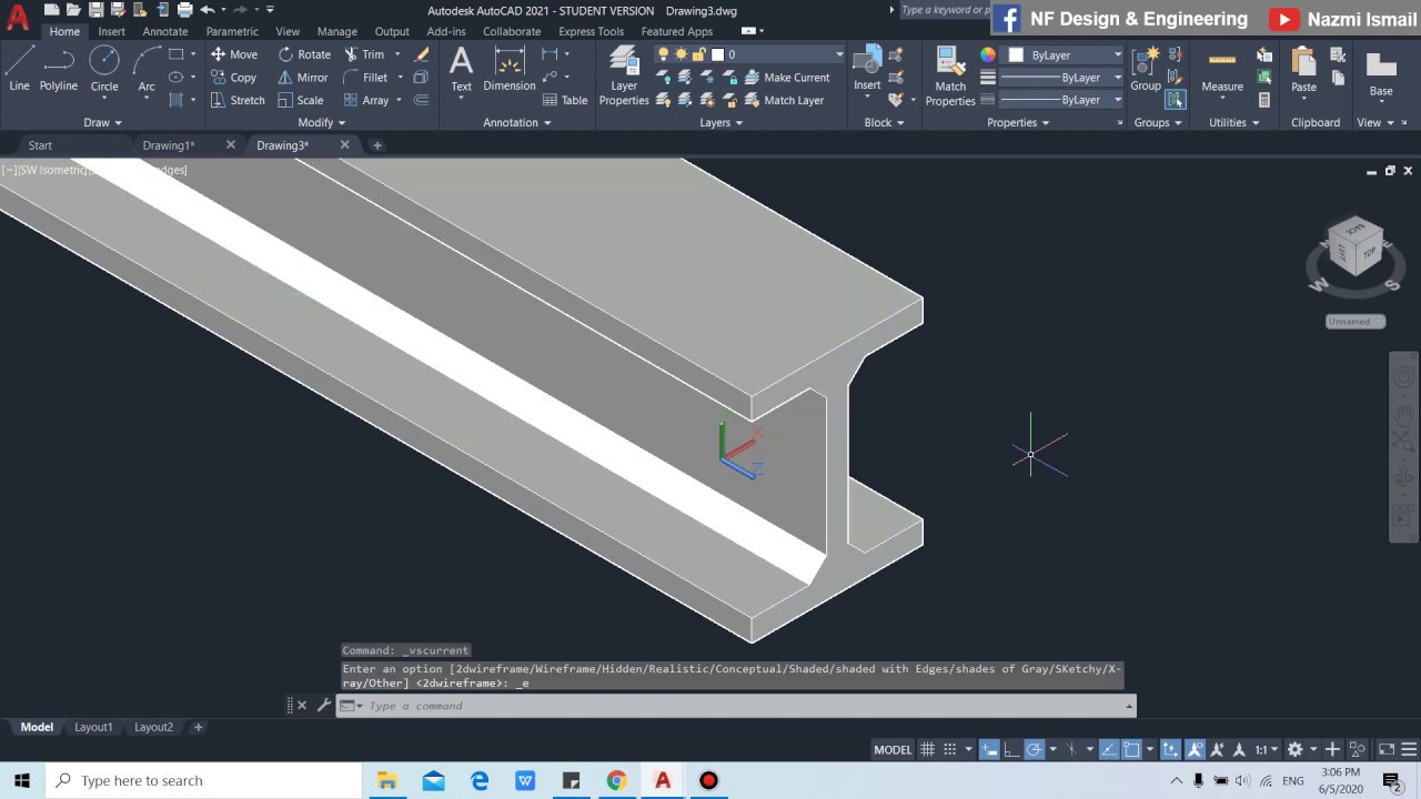 #073 I AutoCAD I-Beam Structure Support Modeling I Nazmi Ismail