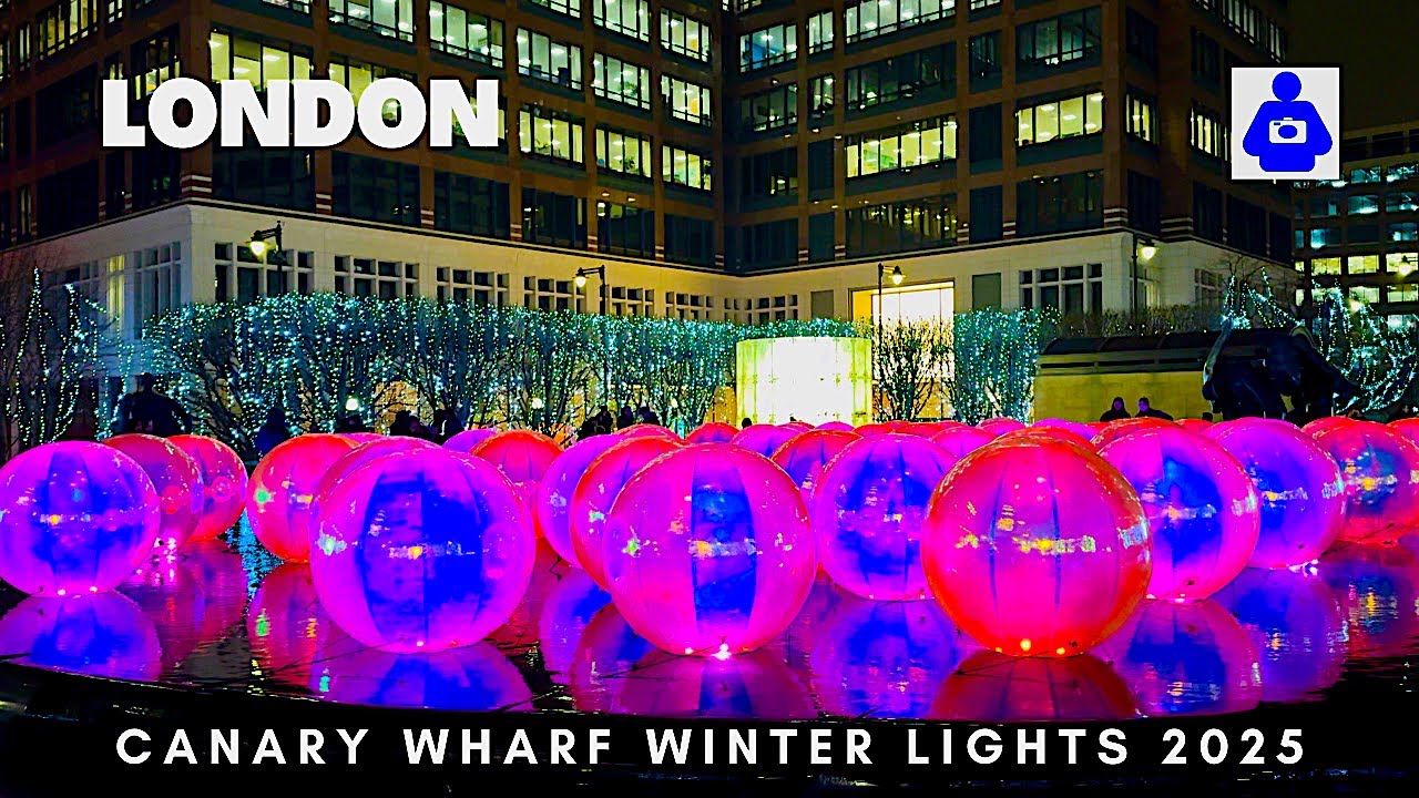 Canary Wharf Night Walk | Winter Lights 2025 Free Festival – 12 Spectacular Artworks [4K HDR]
