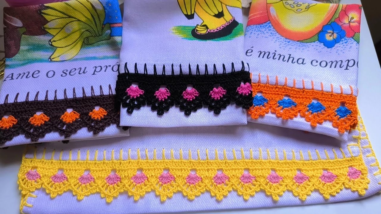 #05 Barrado fácil e rápido para Panos de prato #crochet #barradinho