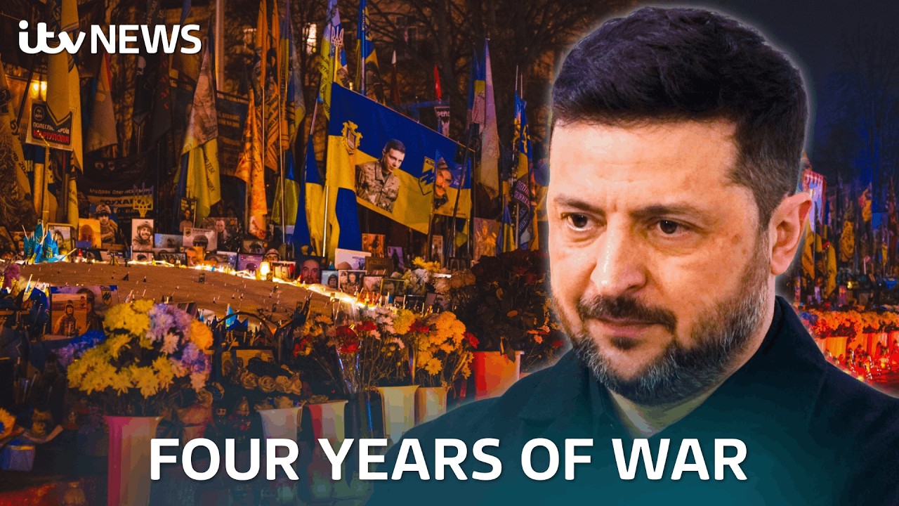 Zelenskyy tells Putin he 'has not won' war as he marks four years since Russia's invasion | ITV News
