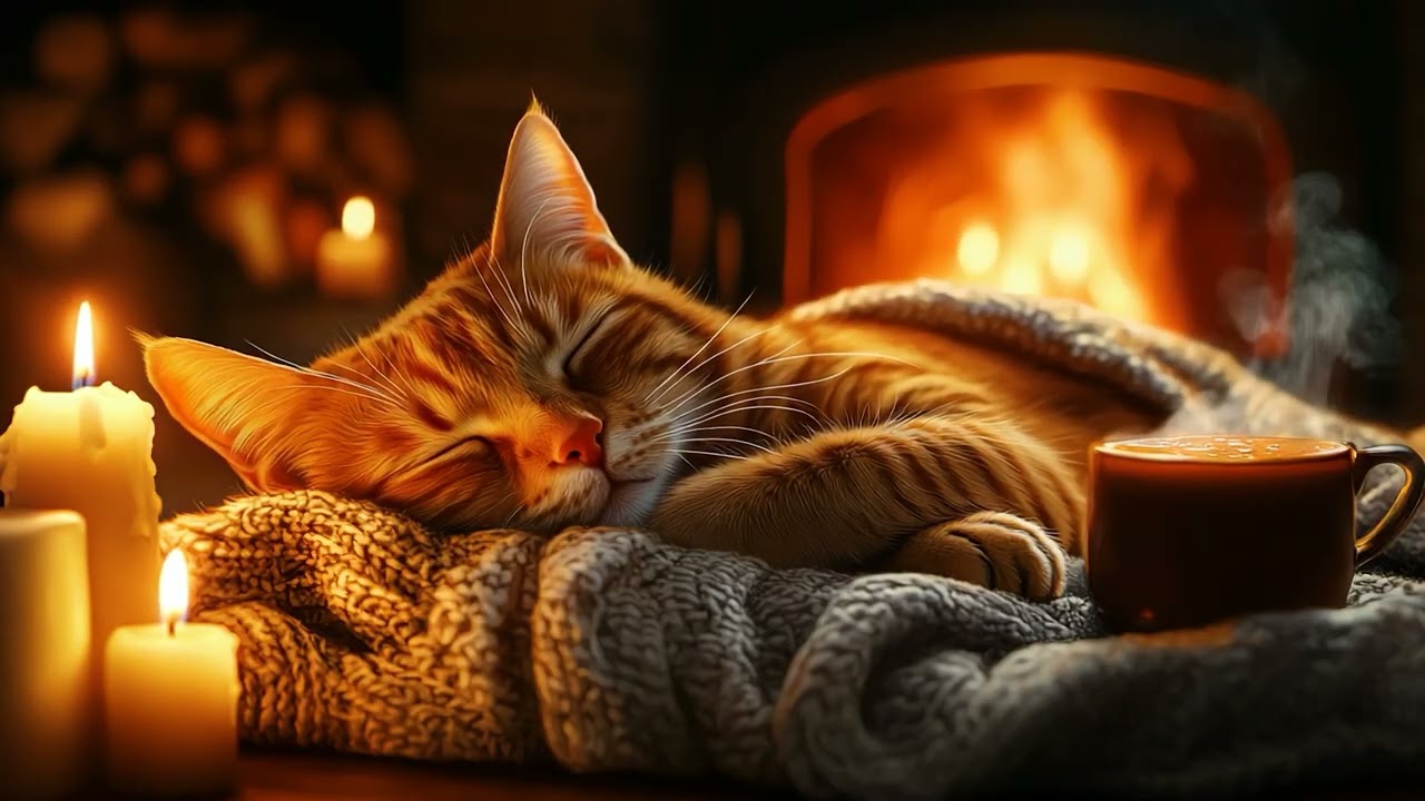 🔥 Кошачье мурлыканье у камина 😺 Нежное ASMR-мурлыканье и уютная атмосфера для сна