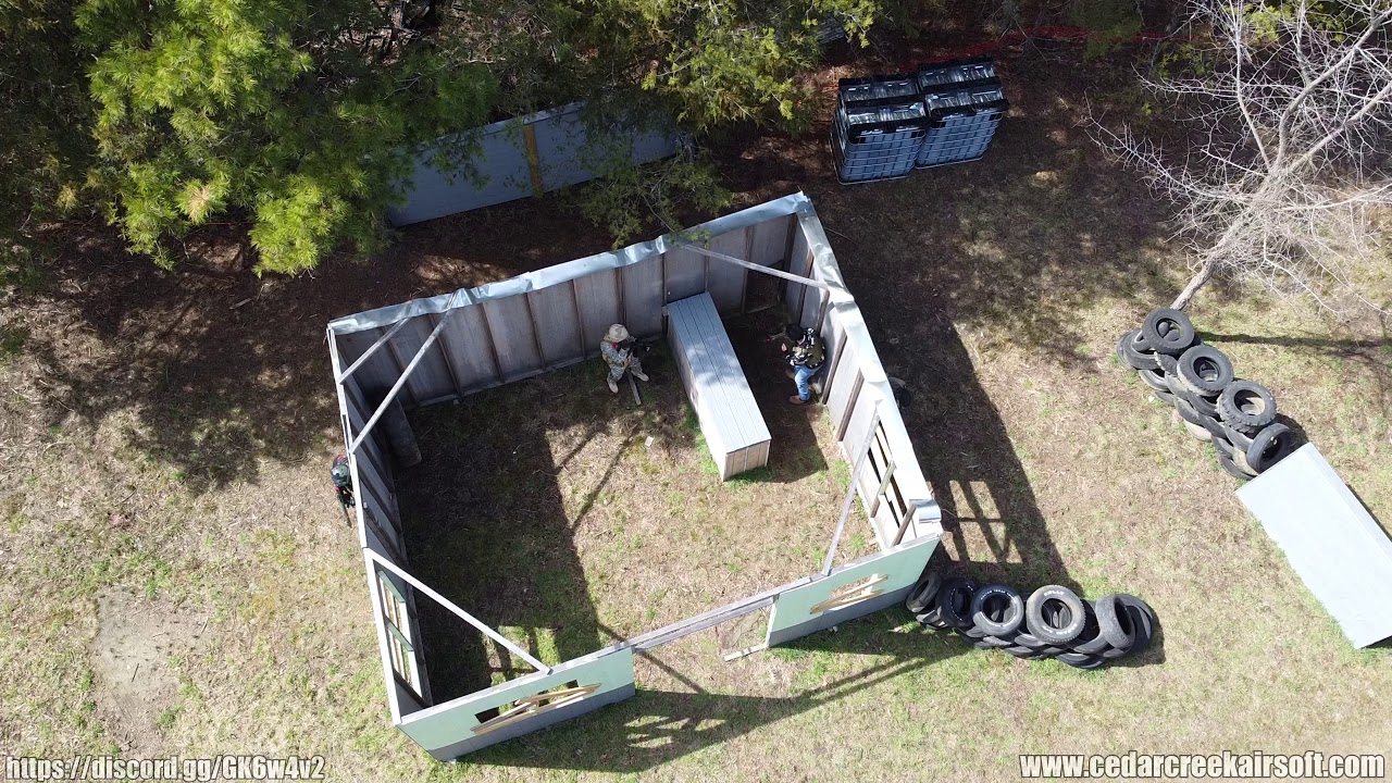 Cedar Creek Airsoft - Attacking Red Strongpoint (4K Drone Footage)
