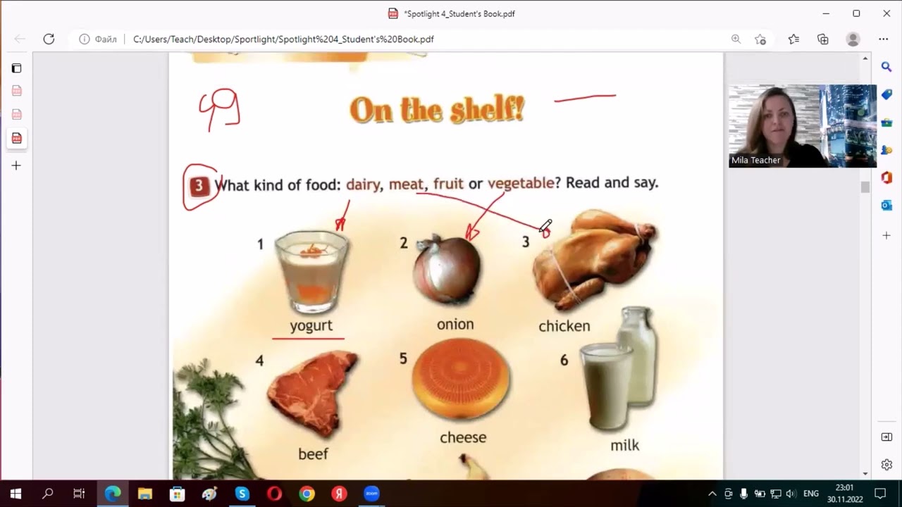 dairy, meat, fruit or vegetable, Spotlight 4, стр.49