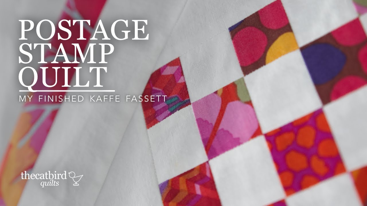 Моё готовое одеяло с почтовой маркой — с использованием ткани Kaffe Fassett и секонд-хенда