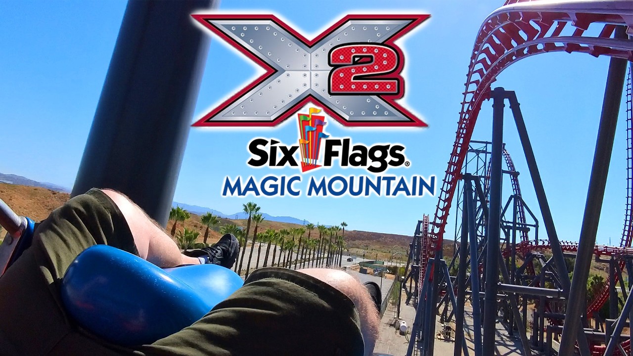 X2 4K Front Seat POV - 4th Dimension Roller Coaster, - Six Flags Magic Mountain