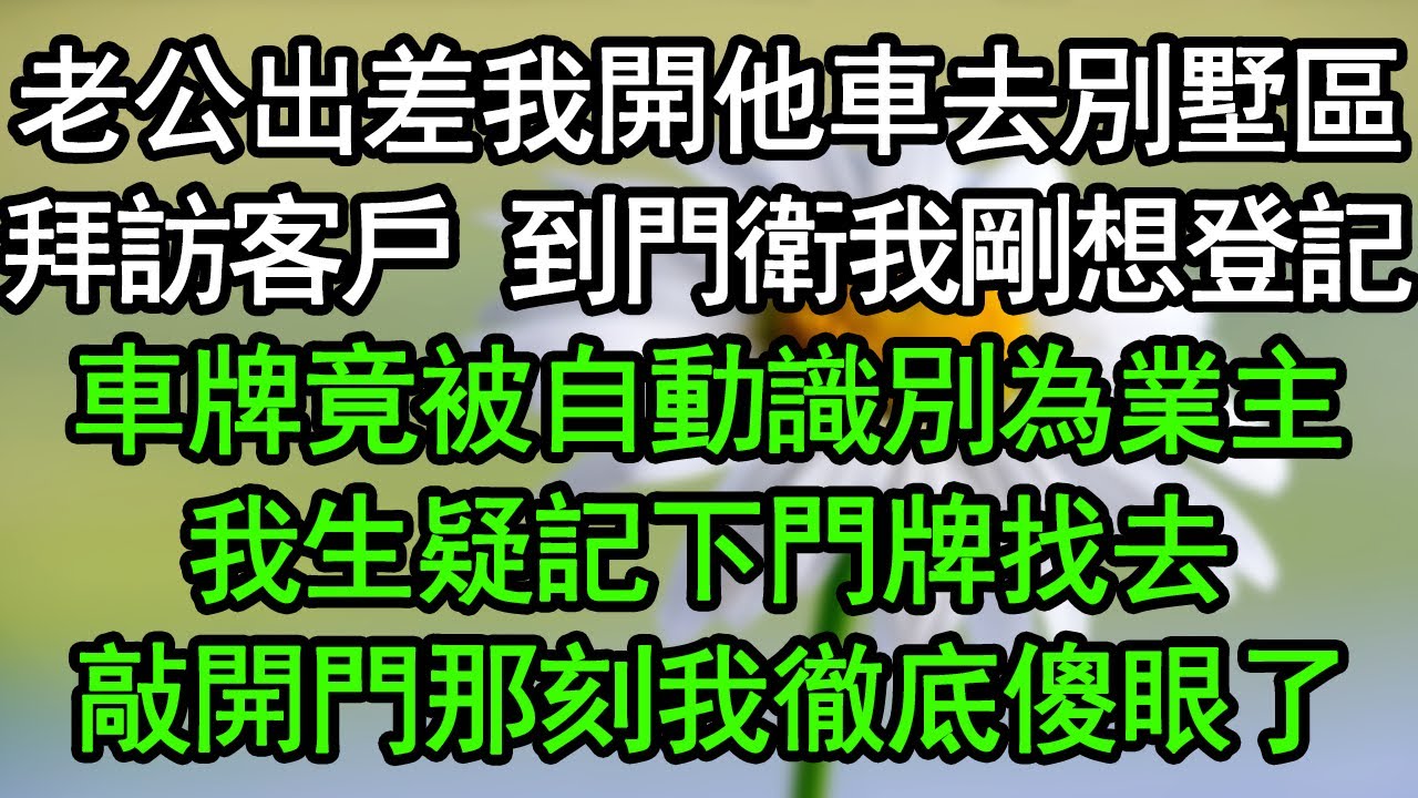老公出差我開他車去別墅區拜訪客戶，到門衛我剛想登記，車牌竟被自動識別為業主，我生疑記下門牌找去，敲開門那刻我徹底傻眼了#深夜淺讀 #為人處世 #生活經驗 #情感故事