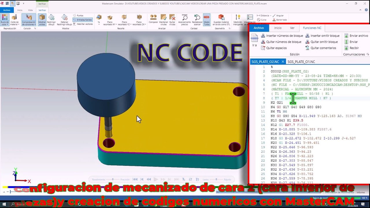 16-  Configurar plano de trabajo para mecanizado de cara inferior de pieza con MasterCAM y crear nc