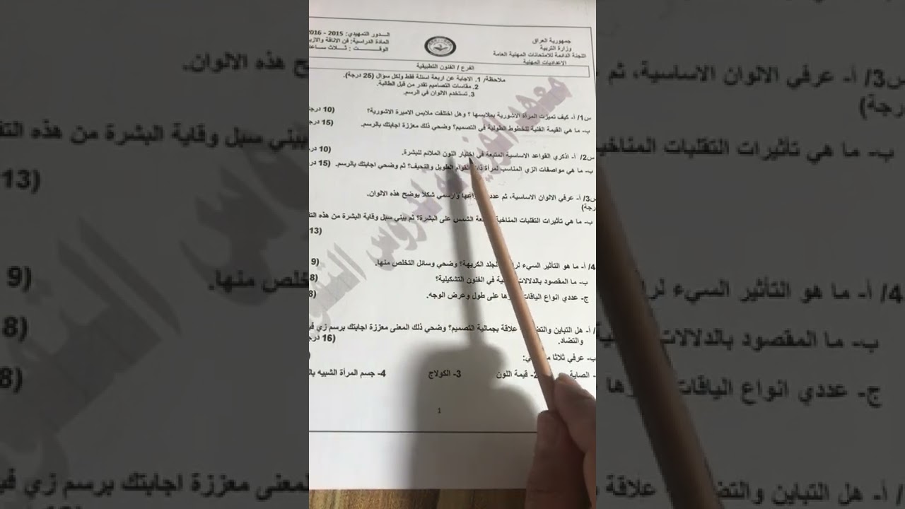 حل الاسئلة الوزارية مادة (فن الاناقة والازياء ) الدور التمهيدي (2015-2016)