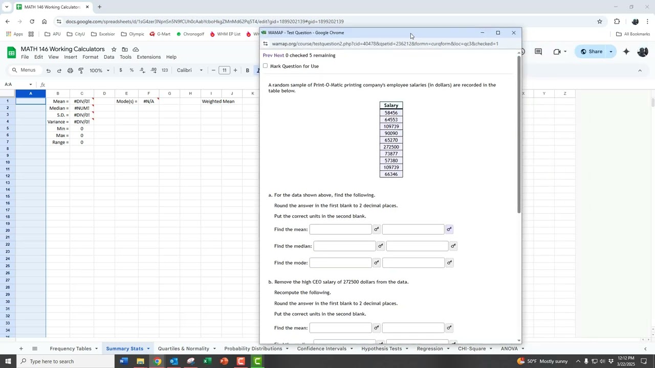 Excel/Google Sheets Calculator Creation - Summary Stats