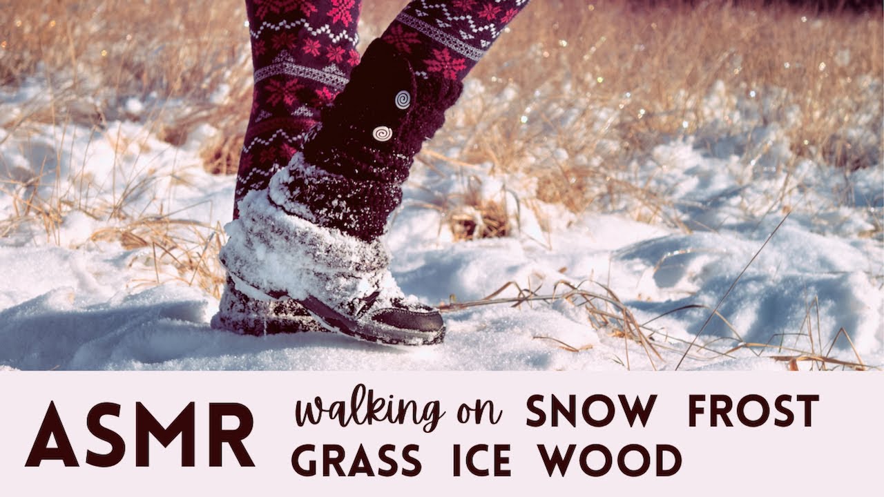 ASMR WALKING ON SNOW, GRASS, FROST, WOOD, ICE. (3D BINAURAL SOUND) CRUNCHING FOOTSTEPS. NO TALKING