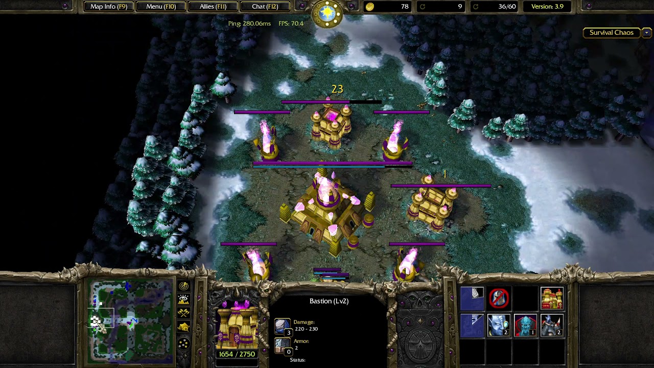 Warcraft 3 survival Chaos 3.9 playing with (sansoyat , red dragon  and unknown)